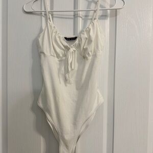 SHEIN White Tie Front Bodysuit – Size XS